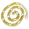 Oro Laminado Basic Anklet, Gold Filled Style Figaro Concave Design, Polished, Golden Finish, 03.341.0130.10