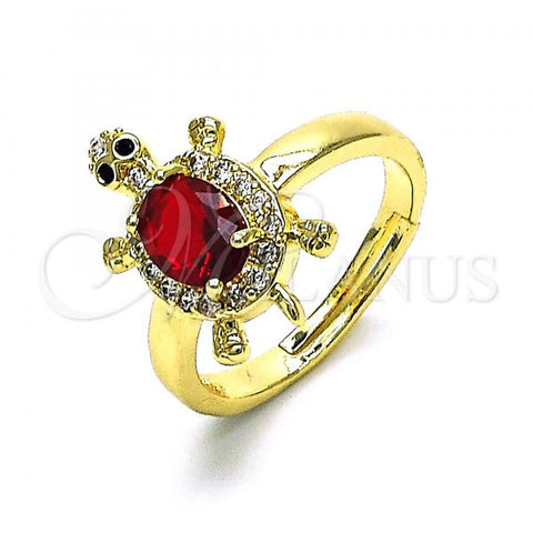 Oro Laminado Multi Stone Ring, Gold Filled Style Turtle Design, with Garnet Cubic Zirconia and White Micro Pave, Polished, Golden Finish, 01.284.0086.2