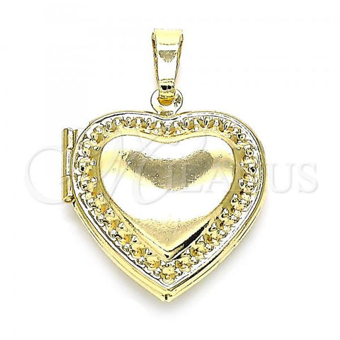 Oro Laminado Locket Pendant, Gold Filled Style Heart Design, Polished, Golden Finish, 05.117.0012