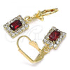 Oro Laminado Dangle Earring, Gold Filled Style with Garnet and White Crystal, Polished, Golden Finish, 02.122.0117