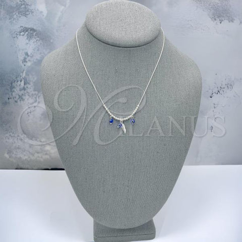 Sterling Silver Fancy Necklace, Evil Eye and Snake Design, with Aqua Blue Crystal, Polished, Silver Finish, 04.401.0010.18
