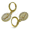 Oro Laminado Dangle Earring, Gold Filled Style San Judas Design, with White Micro Pave, Polished, Golden Finish, 02.253.0049