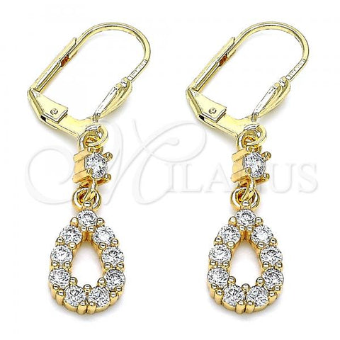 Oro Laminado Long Earring, Gold Filled Style Teardrop Design, with White Cubic Zirconia, Polished, Golden Finish, 02.213.0347