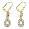 Oro Laminado Long Earring, Gold Filled Style Teardrop Design, with White Cubic Zirconia, Polished, Golden Finish, 02.213.0347