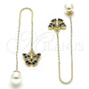 Oro Laminado Threader Earring, Gold Filled Style Butterfly Design, with Black Crystal, Polished, Golden Finish, 02.253.0005.1