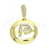 Oro Laminado Fancy Pendant, Gold Filled Style Initials Design, with White Cubic Zirconia, Polished, Golden Finish, 05.341.0013