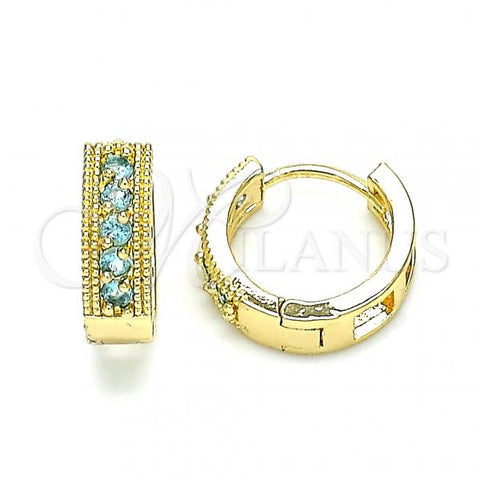 Oro Laminado Huggie Hoop, Gold Filled Style with Aqua Blue Cubic Zirconia, Polished, Golden Finish, 02.210.0635.2.15