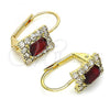 Oro Laminado Leverback Earring, Gold Filled Style with Garnet and White Crystal, Polished, Golden Finish, 5.125.020.7