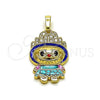 Oro Laminado Fancy Pendant, Gold Filled Style with White Cubic Zirconia, Blue Enamel Finish, Golden Finish, 05.284.0021.2