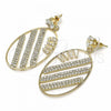 Oro Laminado Long Earring, Gold Filled Style with White Cubic Zirconia and White Crystal, Polished, Golden Finish, 02.268.0088