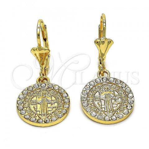 Oro Laminado Dangle Earring, Gold Filled Style San Benito Design, with White Crystal, Polished, Golden Finish, 02.351.0012.1