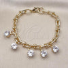 Oro Laminado Charm Bracelet, Gold Filled Style with White Cubic Zirconia, Polished, Golden Finish, 03.331.0329.07