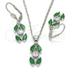 Rhodium Plated Earring and Pendant Adult Set, with Green and White Cubic Zirconia, Polished, Rhodium Finish, 10.210.0067.8