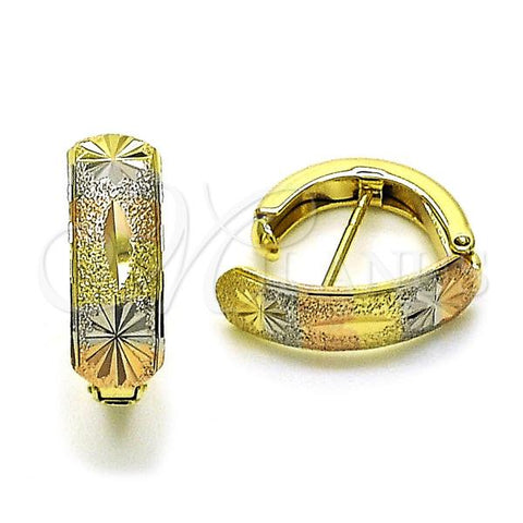 Oro Laminado Stud Earring, Gold Filled Style Flower Design, Matte Finish, Tricolor, 02.26.0307