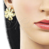 Oro Laminado Huggie Hoop, Gold Filled Style Flower Design, Polished, Golden Finish, 02.282.0056.12