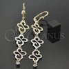 Oro Laminado Long Earring, Gold Filled Style Butterfly Design, with White Cubic Zirconia, Diamond Cutting Finish, Tricolor, 5.101.001
