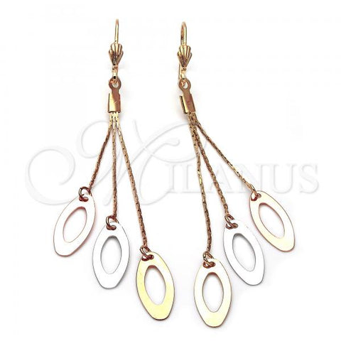 Oro Laminado Long Earring, Gold Filled Style Polished, Tricolor, 5.107.012