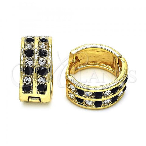 Oro Laminado Huggie Hoop, Gold Filled Style with Black and White Crystal, Polished, Golden Finish, 02.94.0101.2.15