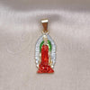Oro Laminado Religious Pendant, Gold Filled Style Guadalupe Design, Diamond Cutting Finish, Tricolor, 05.196.0013