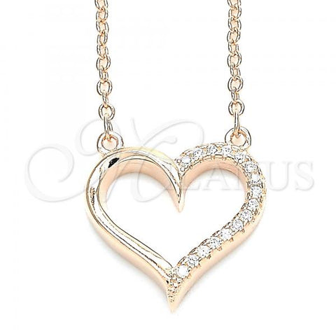 Sterling Silver Pendant Necklace, Heart Design, with White Cubic Zirconia, Polished, Rose Gold Finish, 04.336.0056.1.16