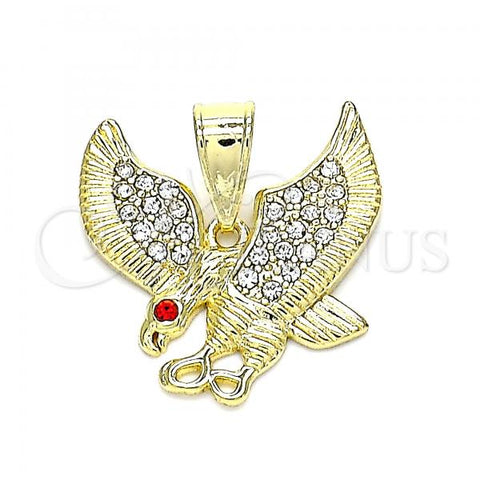 Oro Laminado Religious Pendant, Gold Filled Style Eagle Design, with White and Garnet Crystal, Polished, Golden Finish, 05.253.0143