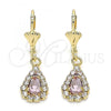 Oro Laminado Dangle Earring, Gold Filled Style Teardrop Design, with Rose and White Crystal, Polished, Golden Finish, 02.122.0116.2