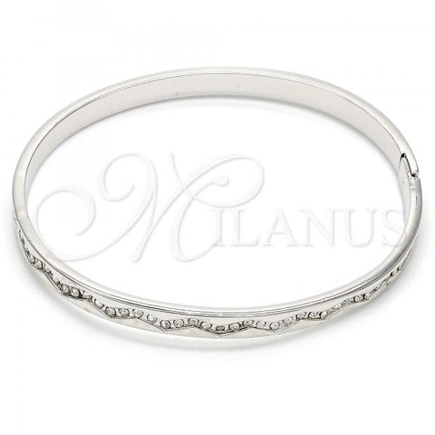 Rhodium Plated Individual Bangle, with White Crystal, Polished, Rhodium Finish, 07.161.0002.1.04 (05 MM Thickness, Size 5 - 2.50 Diameter)
