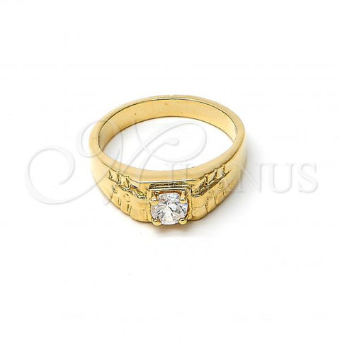 Oro Laminado Mens Ring, Gold Filled Style with White Cubic Zirconia, Diamond Cutting Finish, Golden Finish, 5.175.021.08 (Size 8)