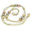 Oro Laminado Charm Anklet , Gold Filled Style Ball and Rattle Charm Design, Polished, Tricolor, 03.331.0052.10