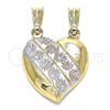 Oro Laminado Fancy Pendant, Gold Filled Style Heart and Flower Design, Diamond Cutting Finish, Tricolor, 05.351.0091.1