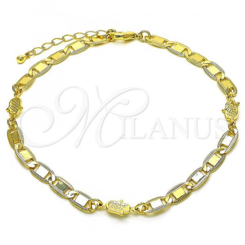 Oro Laminado Fancy Anklet, Gold Filled Style Mariner and Hand Design, Polished, Golden Finish, 03.63.2274.10