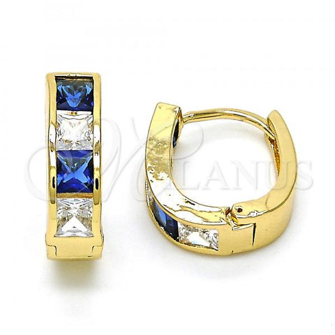 Oro Laminado Huggie Hoop, Gold Filled Style with Sapphire Blue and White Cubic Zirconia, Polished, Golden Finish, 02.237.0018.4.15