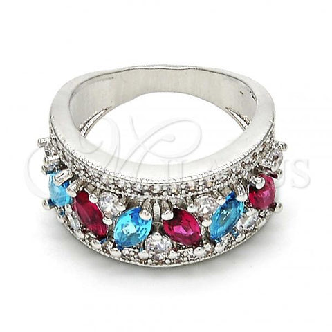 Rhodium Plated Multi Stone Ring, with Multicolor Cubic Zirconia, Polished, Rhodium Finish, 01.206.0003.1.07 (Size 7)