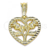 Oro Laminado Fancy Pendant, Gold Filled Style Heart and Flower Design, Polished, Golden Finish, 05.351.0112