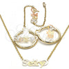 Oro Laminado Necklace, Bracelet and Earring, Gold Filled Style Polished, Tricolor, 06.63.0252.1