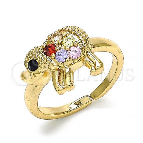 Oro Laminado Multi Stone Ring, Gold Filled Style Elephant Design, with Multicolor and Black Cubic Zirconia, Polished, Golden Finish, 01.210.0088.1 (One size fits all)