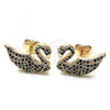 Oro Laminado Stud Earring, Gold Filled Style Swan Design, with Multicolor Micro Pave, Polished, Golden Finish, 02.26.0290.3
