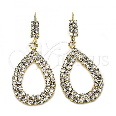 Oro Laminado Dangle Earring, Gold Filled Style Teardrop Design, with White Cubic Zirconia, Polished, Golden Finish, 5.097.010
