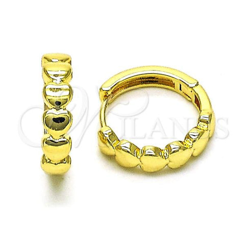 Oro Laminado Huggie Hoop, Gold Filled Style Heart Design, Polished, Golden Finish, 02.195.0200.16