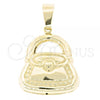 Oro Laminado Fancy Pendant, Gold Filled Style Purse Design, Golden Finish, 45.014