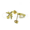 Oro Laminado Stud Earring, Gold Filled Style Airplane Design, with White Micro Pave, Polished, Golden Finish, 02.193.0009