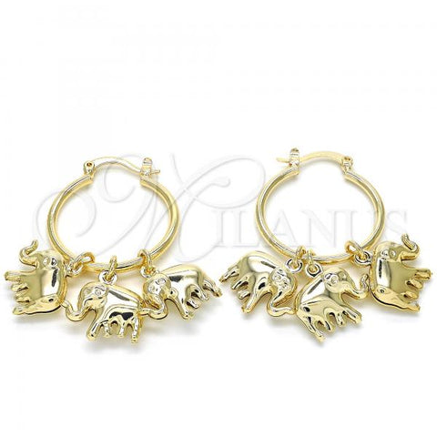 Oro Laminado Small Hoop, Gold Filled Style Elephant Design, Polished, Golden Finish, 02.63.2630.25