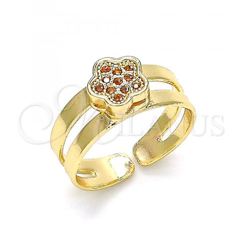 Oro Laminado Baby Ring, Gold Filled Style Flower Design, with Garnet Micro Pave, Polished, Golden Finish, 01.233.0012.1 (One size fits all)