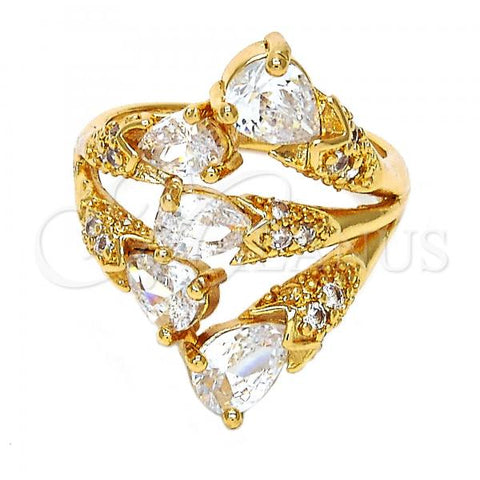 Oro Laminado Multi Stone Ring, Gold Filled Style Teardrop Design, with White Cubic Zirconia, Polished, Golden Finish, 01.210.0006.09 (Size 9)
