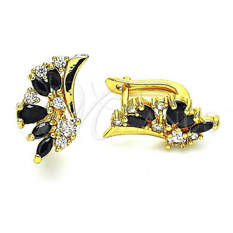 Oro Laminado Huggie Hoop, Gold Filled Style Wings and Teardrop Design, with Black and White Cubic Zirconia, Polished, Golden Finish, 02.210.0717.2.10