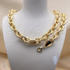 Oro Laminado Necklace and Bracelet, Gold Filled Style Chunky Design, Diamond Cutting Finish, Golden Finish, 06.331.0002
