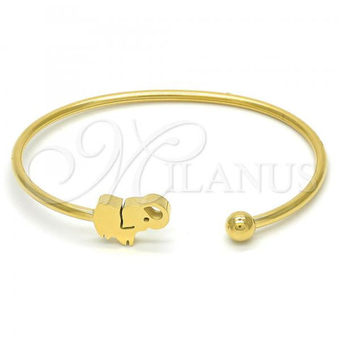 Stainless Steel Individual Bangle, Elephant Design, Polished, Golden Finish, 07.265.0011 (03 MM Thickness, One size fits all)