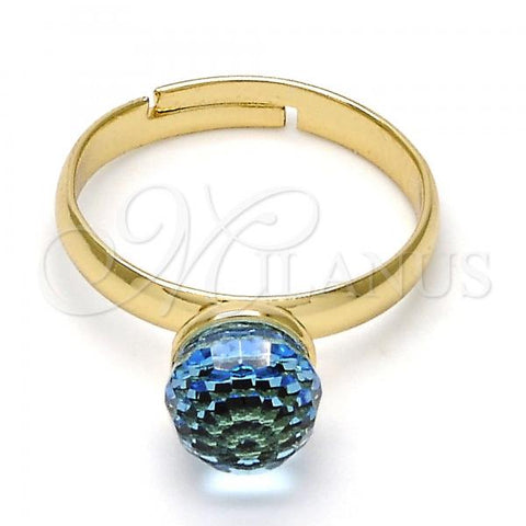 Oro Laminado Multi Stone Ring, Gold Filled Style Ball Design, with Indicolite Swarovski Crystals, Polished, Golden Finish, 01.239.0006.6 (One size fits all)