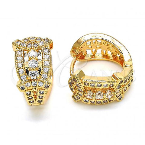 Oro Laminado Huggie Hoop, Gold Filled Style with White Cubic Zirconia, Polished, Golden Finish, 02.264.0021.15