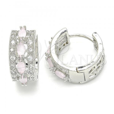 Rhodium Plated Huggie Hoop, with Pink and White Cubic Zirconia, Polished, Rhodium Finish, 02.210.0086.12.15